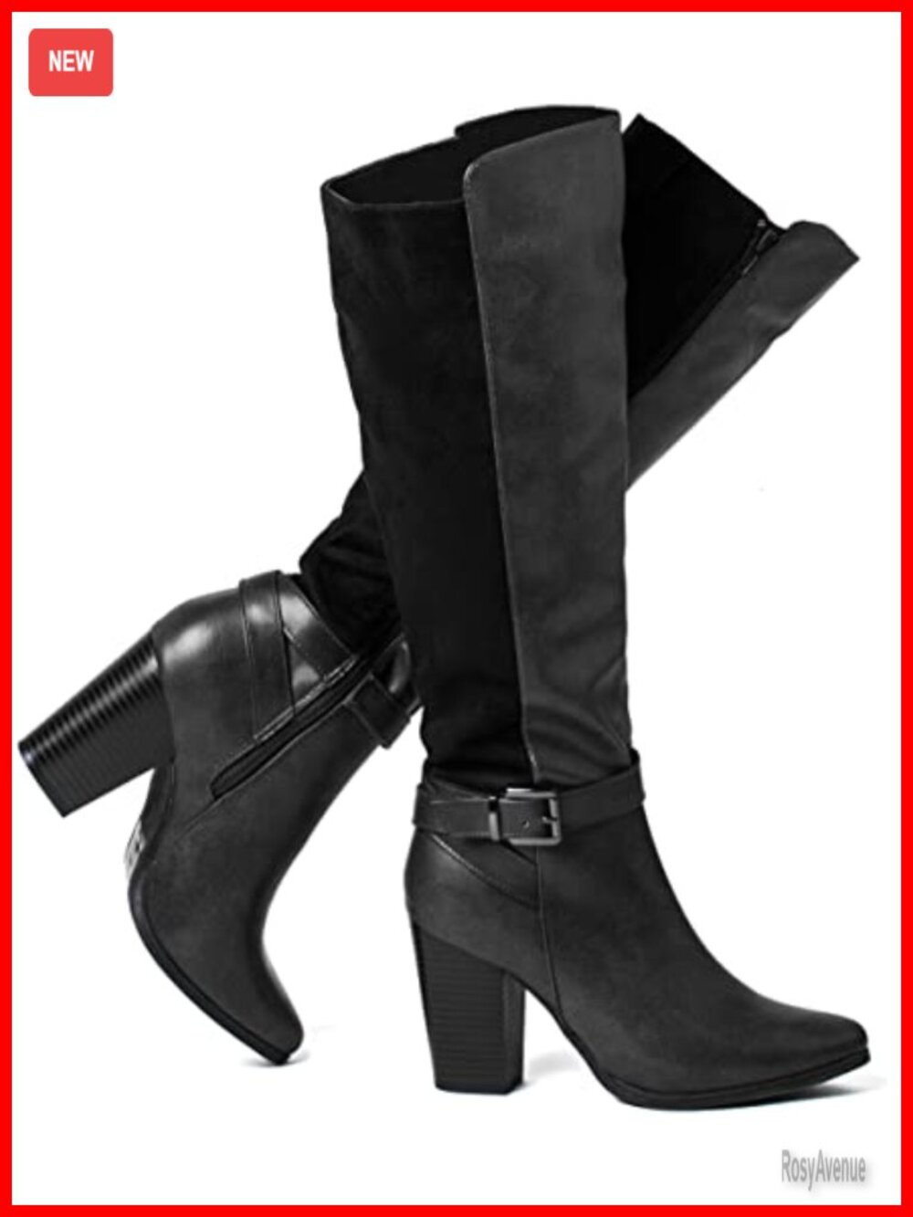 Women's Heeled Knee High Boots Pointed Toe Faux Leather Faux Suede Zipper Dress